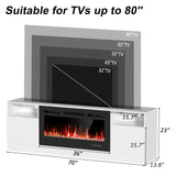 OUTGUAVA Fireplace TV Stand for 80 Inch TV, TV Stand with 36" Fireplace, LED Light Entertainment Center with Storage Cabinets, Media TV Console TV Table for Living Room, Black