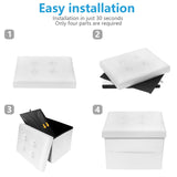 AmasSmile Storage Ottoman Folding Foot Rest Stool, Leather Footstool Bench, Short Ottoman Stool, Storage Foot Rest Store, Books (Black, 17" D x 13" W x 13" H)