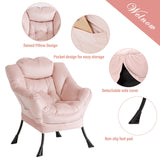 Welnow Lazy Chair with Ottoman, Modern Lounge Accent Chair with Armrests and a Side Pocket, Leisure Sofa Armchair, Reading Armchair with Footrest for Small Space, Dark Grey