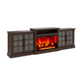 LUXOAK 97" Farmhouse TV Stand with 33" Fireplace for TVs up to 100", Media Entertainment Center with Large Storage Cabinet and Adjustable Shelves for Living Room, White/Barnwood