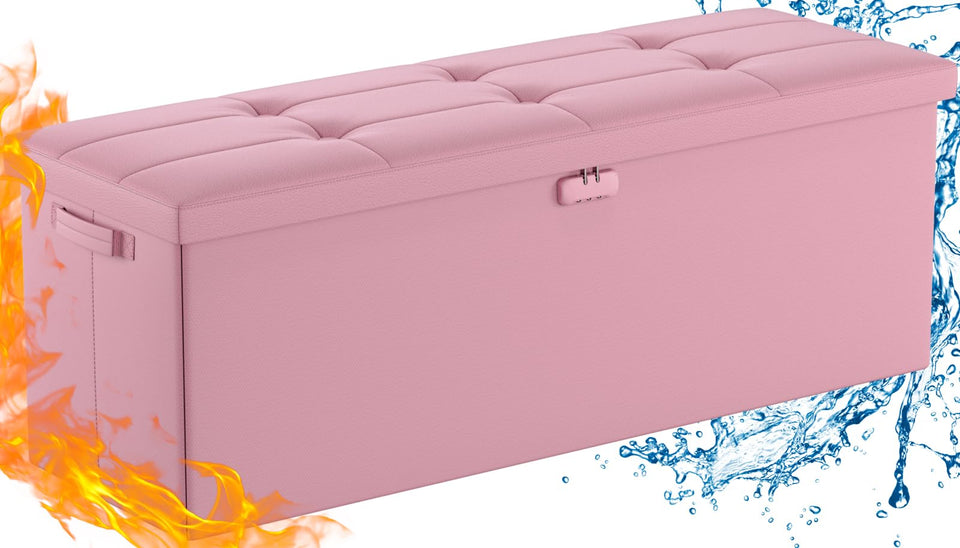 DocSafe Storage Ottoman with Lock,Fireproof Folding Ottoman Foot Rest Stool Storage Chest with Storage Safe for Important Documents,Waterproof 17 Inches Short Ottoman Foot Stool with Handles,Black