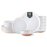 AmorArc Ceramic Dinnerware Sets for 8, 24 Pieces Handpainted Plates and Bowls Set with Rustic Terracotta Underside, Scratch Resistant Stoneware Dishes Set, Dishwasher & Microwave Safe, Light Beige