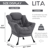 LITA Lazy Chair with Ottoman, Modern Accent Leisure Upholstered Lazy Sofa Armchair, Contemporary Lounge Reading Chair with Armrests and a Side Pocket for Living Room, Bedroom & Small Space, Dark Grey