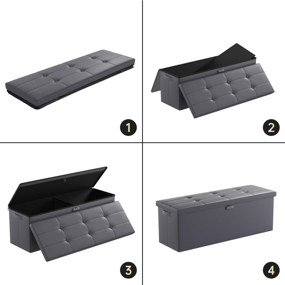 DocSafe Storage Ottoman with Lock,Fireproof Folding Ottoman Foot Rest Stool Storage Chest with Storage Safe for Important Documents,Waterproof 17 Inches Short Ottoman Foot Stool with Handles,Black