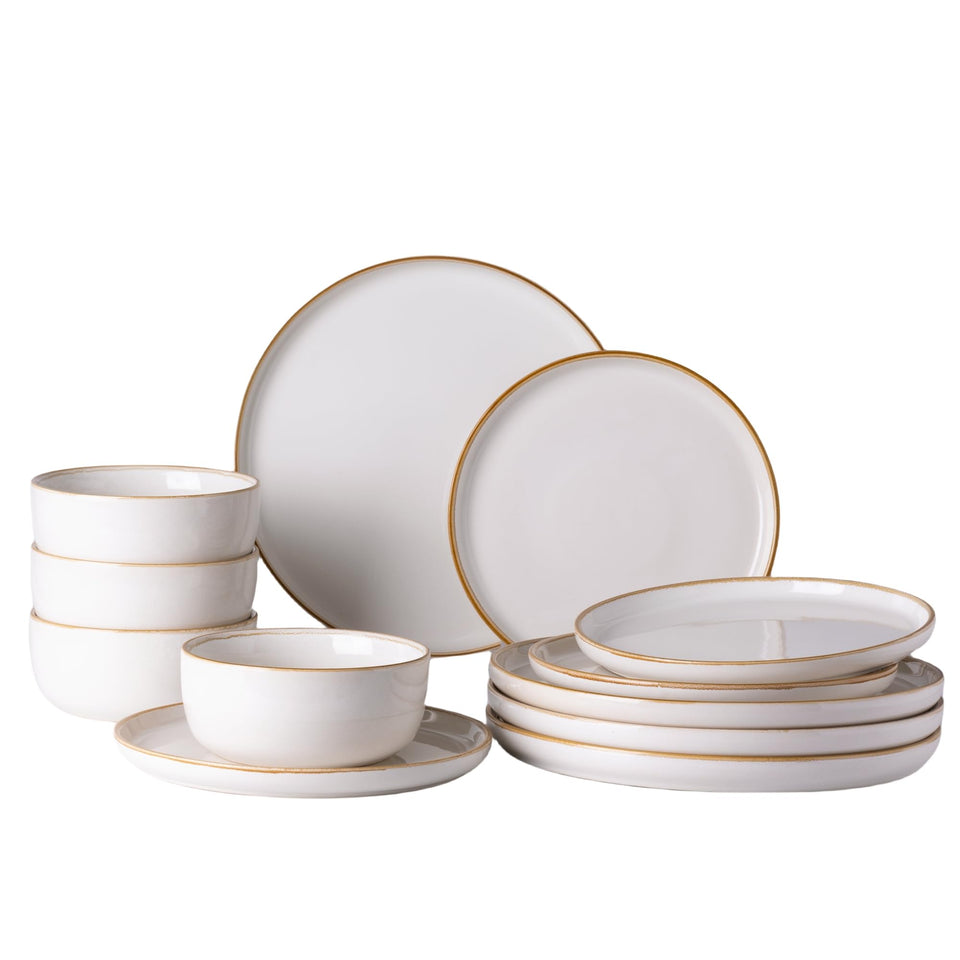 GBHOME Ceramic Dinnerware Sets for 8, 24 Pieces Stoneware Plates and Bowls Sets, Scratch Resistant Dishes, Dishwasher & Microwave Safe, Reactive Glaze-Green Wheat