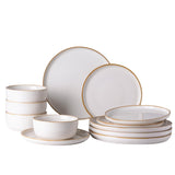 GBHOME Ceramic Dinnerware Sets for 8, 24 Pieces Stoneware Plates and Bowls Sets, Scratch Resistant Dishes, Dishwasher & Microwave Safe, Reactive Glaze-Green Wheat