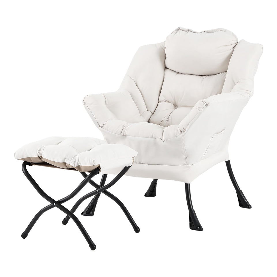 Welnow Lazy Chair with Ottoman, Modern Lounge Accent Chair with Armrests and a Side Pocket, Leisure Sofa Armchair, Reading Armchair with Footrest for Small Space, Dark Grey