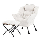 Welnow Lazy Chair with Ottoman, Modern Lounge Accent Chair with Armrests and a Side Pocket, Leisure Sofa Armchair, Reading Armchair with Footrest for Small Space, Dark Grey