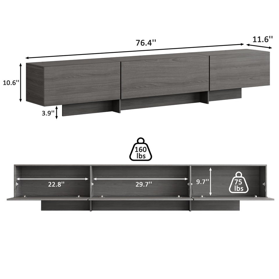 UKAOCAI 86.61'' Tambour TV Stand for 55-85 Inch, Modern Entertainment Center with Large Storage Cabinet & Open Shelves, TV Console with Sliding Doors for Living Room, Bedroom, Natural