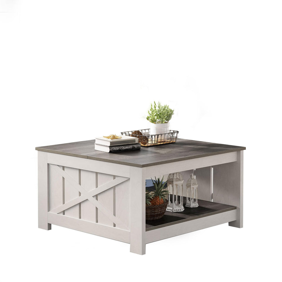 YITAHOME Coffee Table Farmhouse Coffee Table with Storage Rustic Wood Cocktail Table, Square Coffee Tables for Living Meeting Room with Half Open Storage Compartment, Grey Wash