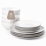 FOBENTA 24 Piece Dinnerware Sets for 8, Premium Stoneware Plates and Bowls Sets, Microwave & Dishwasher Safe, Elegant Dishes for Entertaining & Special Occasions – A Stunning Gift for Large Families