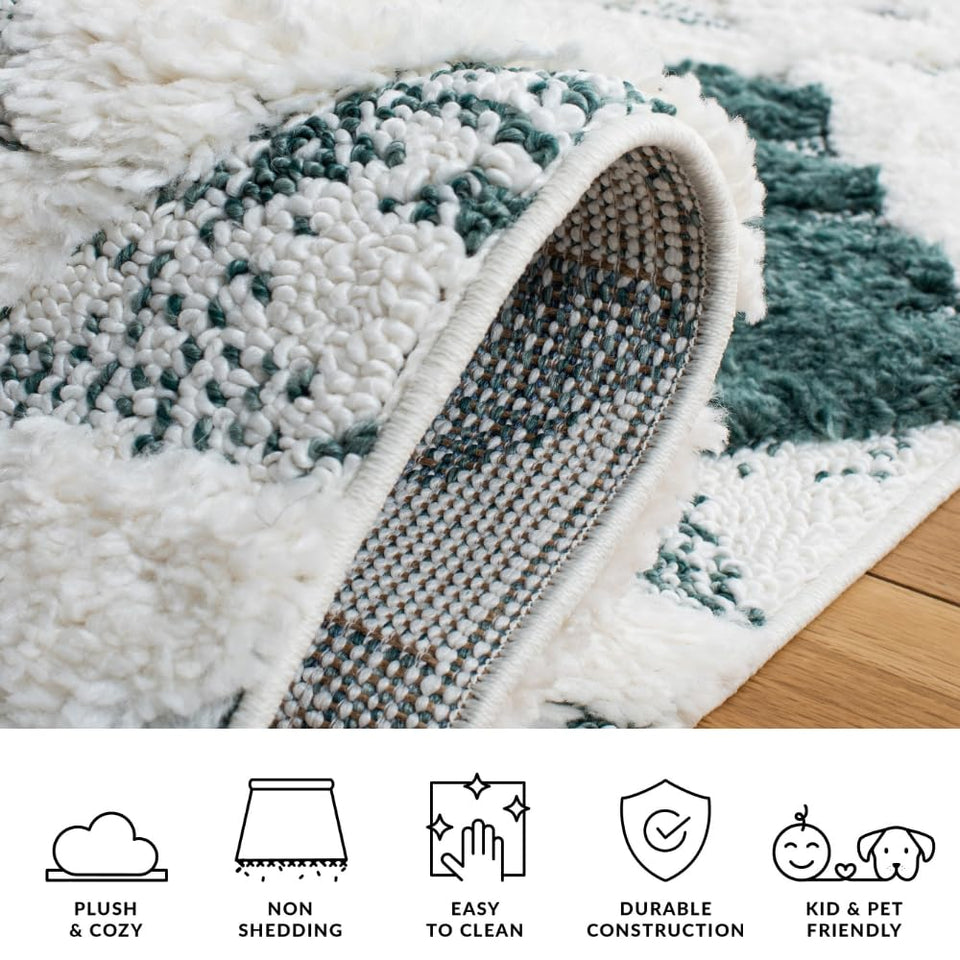 SAFAVIEH Area Rug 8x10 - Moroccan Tassel Shag Collection - Large - Ivory & Brown, Boho Design, Non-Shedding & Easy Cleaning, Plush Pile, Ideal for Living Room, Bedroom, Dining Space (MTS688A)