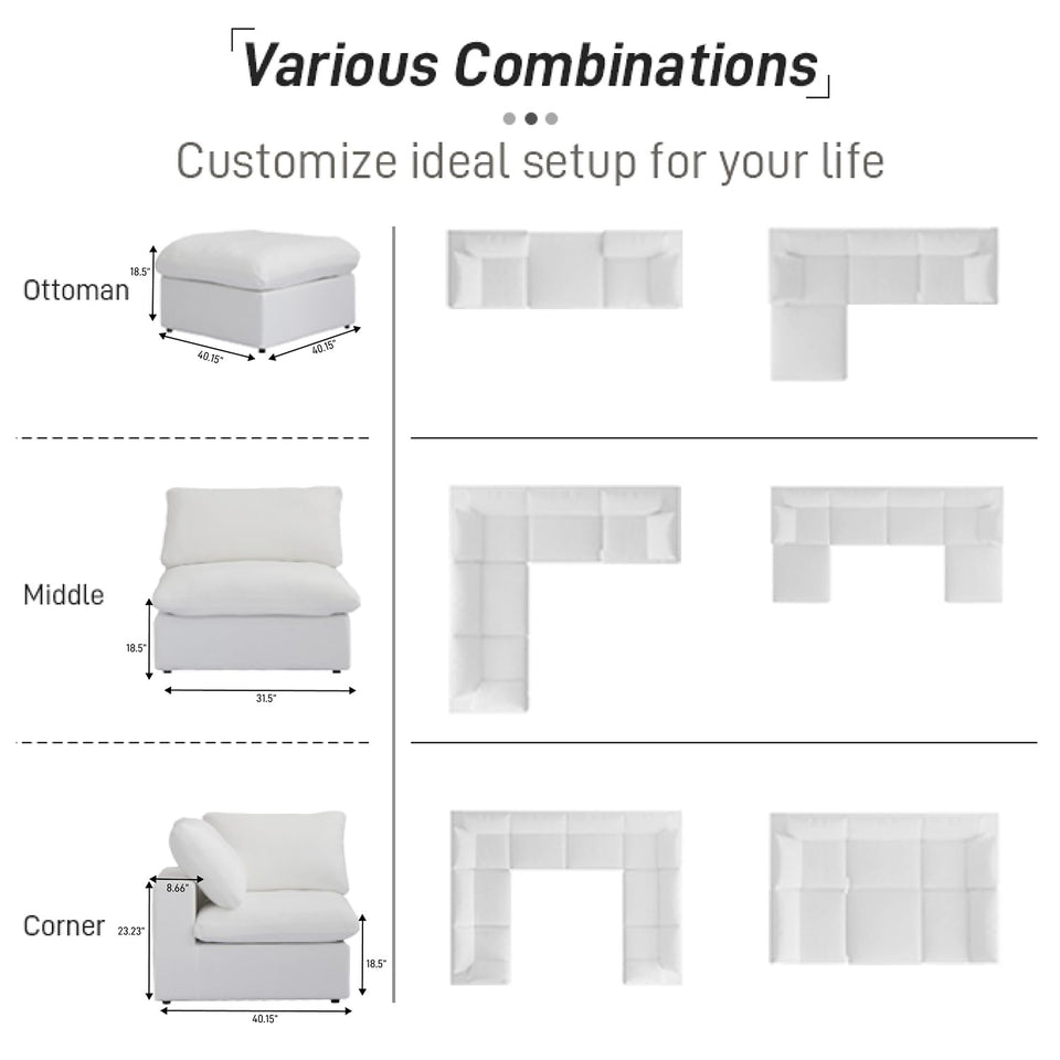 160.6" Cloud Couch Modular Sectional Sofa for Livingroom,Oversized Convertible Sofa with Storage Ottomans,6 Seat Wide Couches,Cushion Covers Removable (Khaki, 6 Seater)