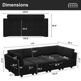 Belffin Modular Sectional Sofa with Ottomans Velvet Reversible Sleeper Chaise Bed Storage Seat Black