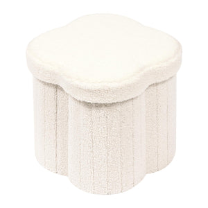 B FSOBEIIALEO Storage Ottoman Cube, Flowers Shaped Ottomans with Storage Foot Stool Footrest for Lving Room, Boucle Ottoman Seat for Dorm Room,Faux Teddy Fur, Cream White 12.6"x12.6"x12.6"