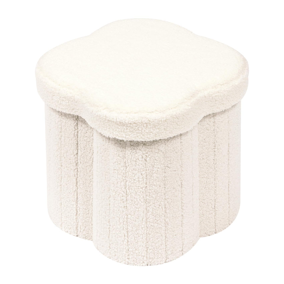 B FSOBEIIALEO Storage Ottoman Cube, Flowers Shaped Ottomans with Storage Foot Stool Footrest for Lving Room, Boucle Ottoman Seat for Dorm Room,Faux Teddy Fur, Cream White 12.6"x12.6"x12.6"