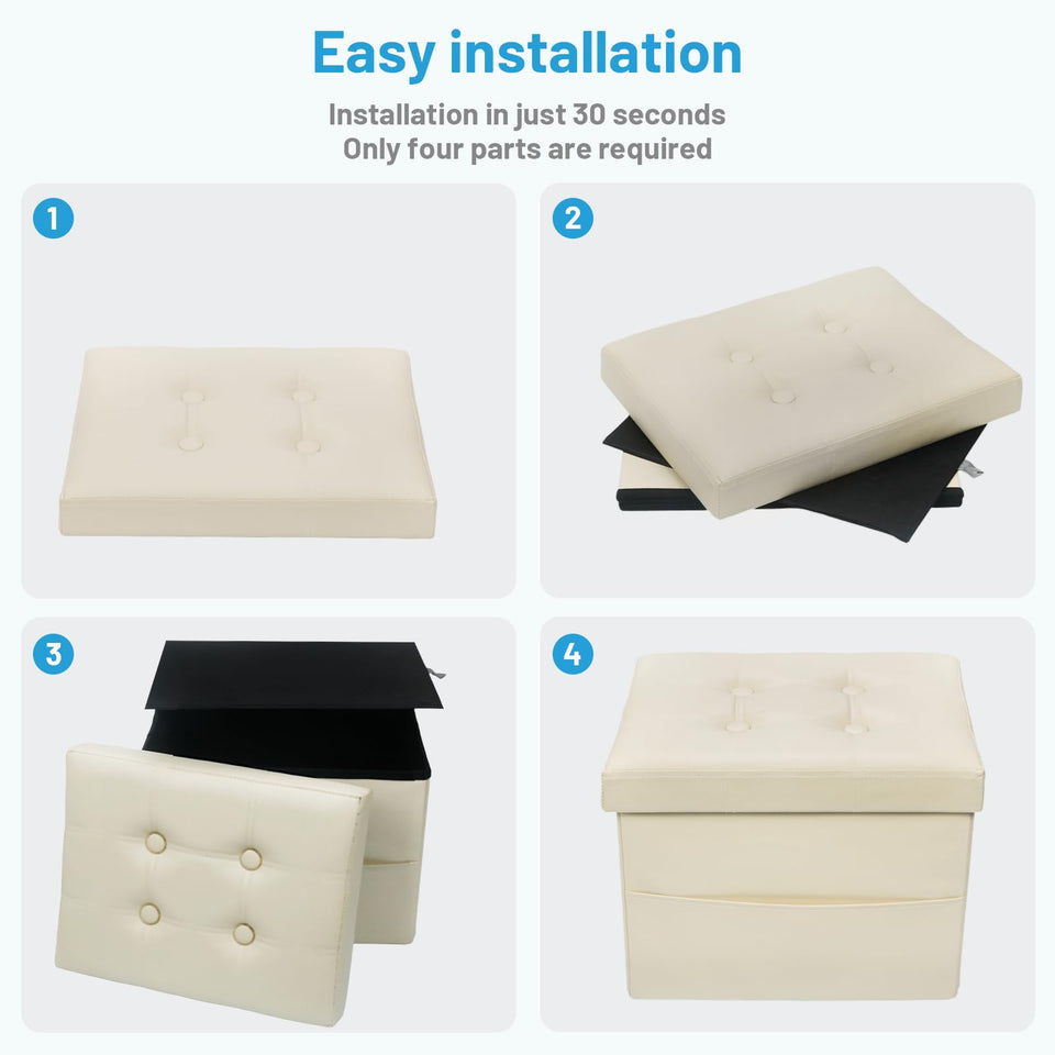 Bsketa Storage Ottoman, Folding Foot Stool with Thicker Foam Padded Seat Small Leather Storage Ottoman Bench Foot Rest for Living Room Foldable Coffee Table 17x13x13in,Black