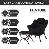 LITA Lazy Chair with Ottoman, Modern Accent Leisure Upholstered Lazy Sofa Armchair, Contemporary Lounge Reading Chair with Armrests and a Side Pocket for Living Room, Bedroom & Small Space, Dark Grey