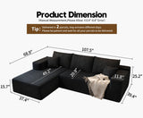 135.4" Cloud Modular Sectional Couch with 1 Ottoman,Modern Minimalist Upholstered Couches, Comfort U Shaped Sofa for Living Room,Deep Seat Corner Couch，No Assembly Required (Black,Left Facing Chaise)