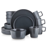 Stone Lain Celina Stoneware 32 Piece Dinnerware Set, Plates and Bowls, Black Matte Dish Collection, Service for 8 – Contemporary Minimalist Style, Microwave & Dishwasher Safe