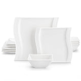MALACASA Ivory White Dinnerware Sets, 30-Piece Porcelain Plates and Bowls Sets, Modern Dish Set for 6, Square Plates Dinnerware Set Kitchen Dishware Sets, Microwave and Dishwasher Safe, Series Flora