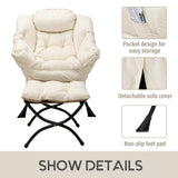 LITA Lazy Chair with Ottoman, Modern Accent Leisure Upholstered Lazy Sofa Armchair, Contemporary Lounge Reading Chair with Armrests and a Side Pocket for Living Room, Bedroom & Small Space, Dark Grey