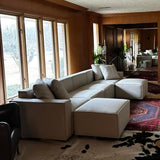 Acanva Luxury Modular Sectional Living Room Sofa Set, Modern Minimalist Style Couch with Ottoman and Chaise, L-Shape, Linen-Like Cream