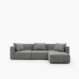 Acanva Luxury Modular Sectional Living Room Sofa Set, Modern Minimalist Style Couch with Ottoman and Chaise, L-Shape, Linen-Like Cream