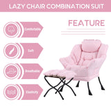 LITA Lazy Chair with Ottoman, Modern Accent Leisure Upholstered Lazy Sofa Armchair, Contemporary Lounge Reading Chair with Armrests and a Side Pocket for Living Room, Bedroom & Small Space, Dark Grey