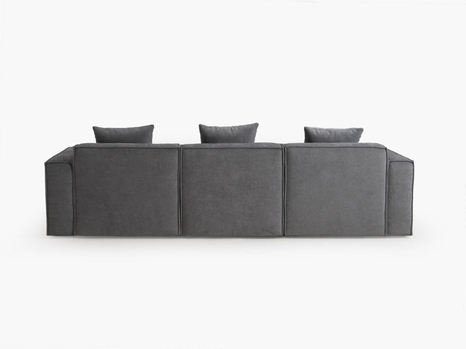 Acanva Luxury Modular Sectional Living Room Sofa Set, Modern Minimalist Style Couch with Ottoman and Chaise, L-Shape, Linen-Like Cream