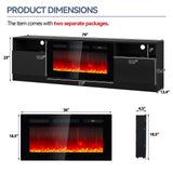 OneBlis 80" Fireplace TV Stand, LED Light Entertainment Center for TVs Up to 90", High-Gloss Door, Modern TV Console for Living Room with Storage Cabinet, Black+Black