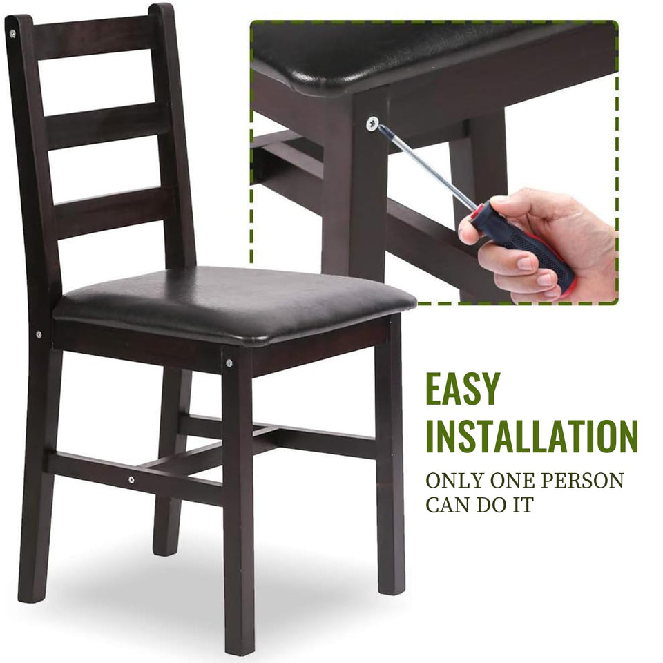 FDW | 5-Piece Solid Wood Dining Table Set for 4 | Brown | Pine Kitchen Table with Upholstered Chairs | Space-Saving Design | Smooth Easy-to-Clean Surface | for Dining Room, Apartment, Restaurant