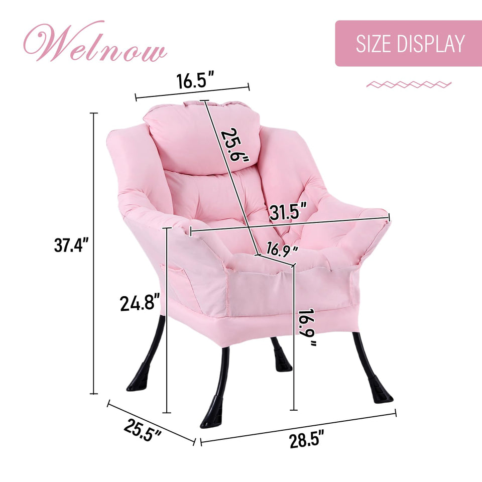 Welnow Lazy Chair with Ottoman, Modern Lounge Accent Chair with Armrests and a Side Pocket, Leisure Sofa Armchair, Reading Armchair with Footrest for Small Space, Dark Grey