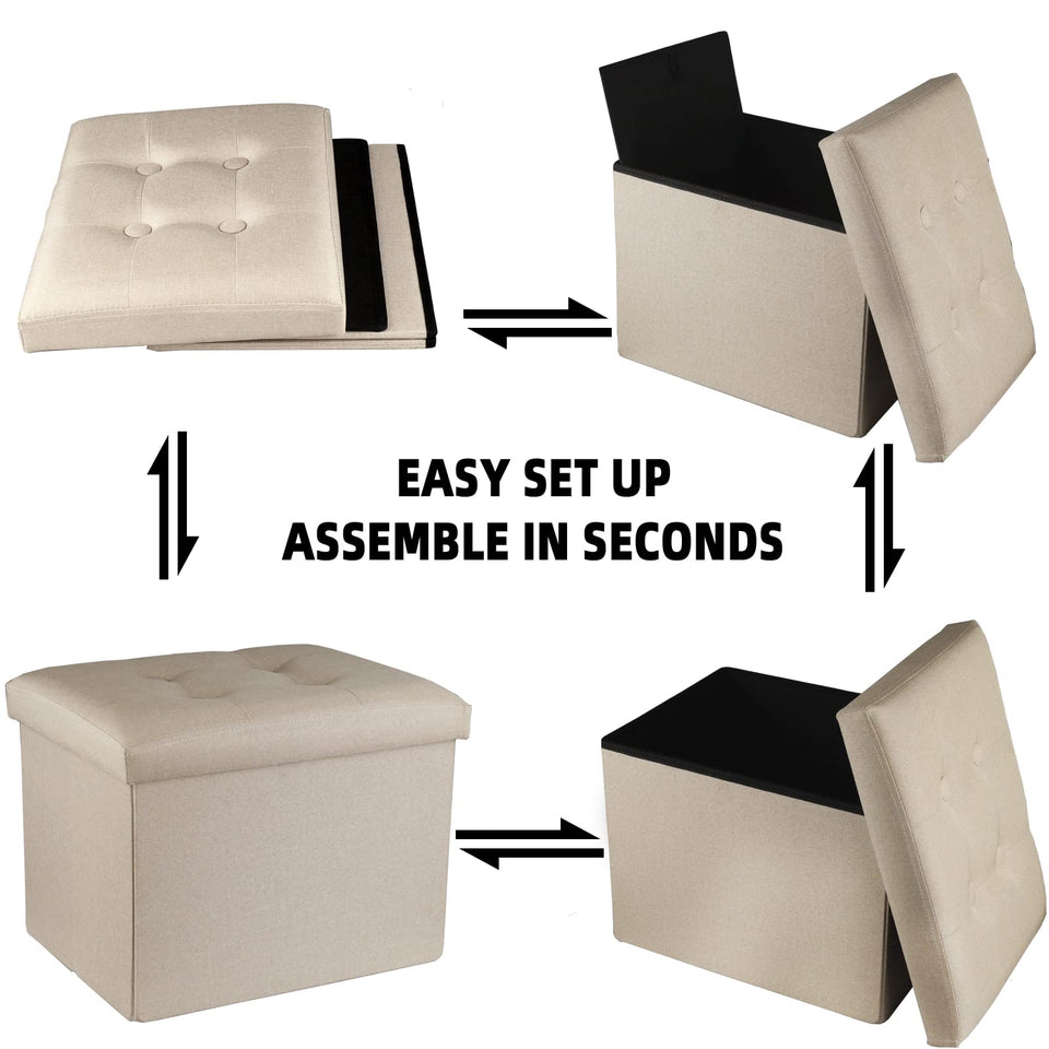 ALASDO Storage Ottoman Footrest Stool Small Ottoman with Storage Foldable Ottomans Foot Rest Footstool Bench for Living Room 17x13x13inches Grey