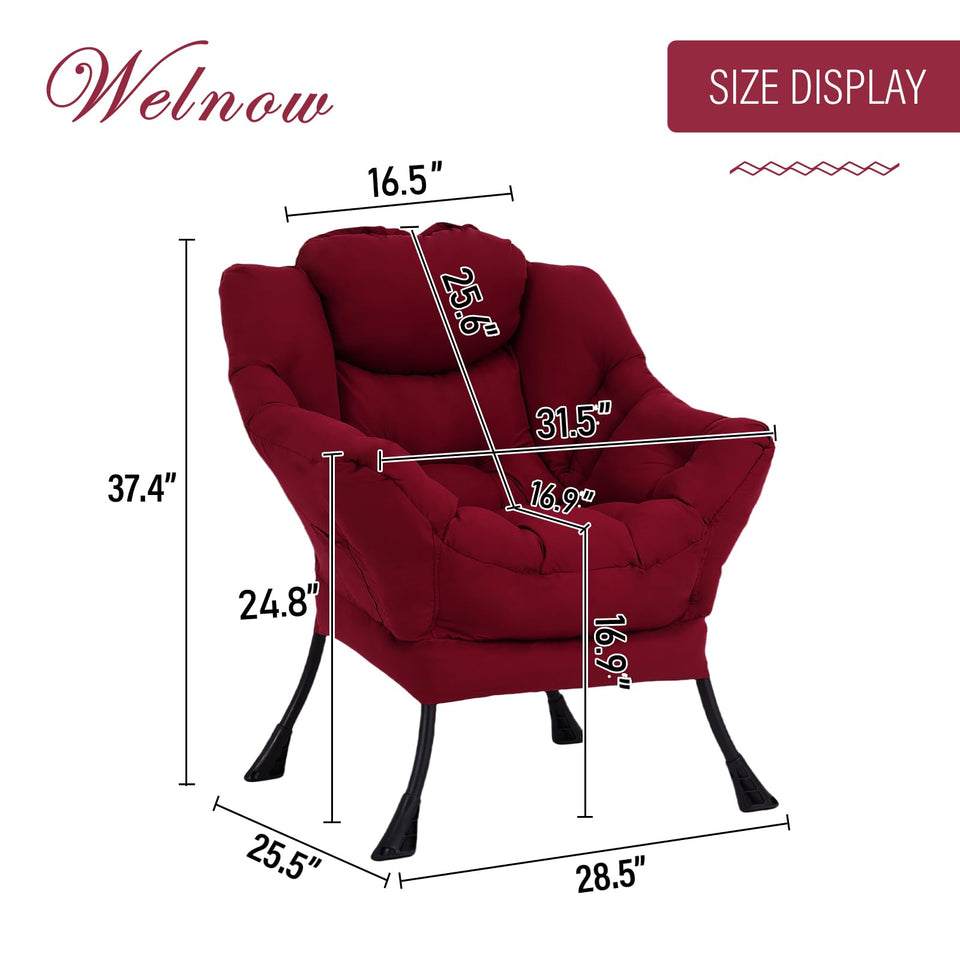 Welnow Lazy Chair with Ottoman, Modern Lounge Accent Chair with Armrests and a Side Pocket, Leisure Sofa Armchair, Reading Armchair with Footrest for Small Space, Dark Grey