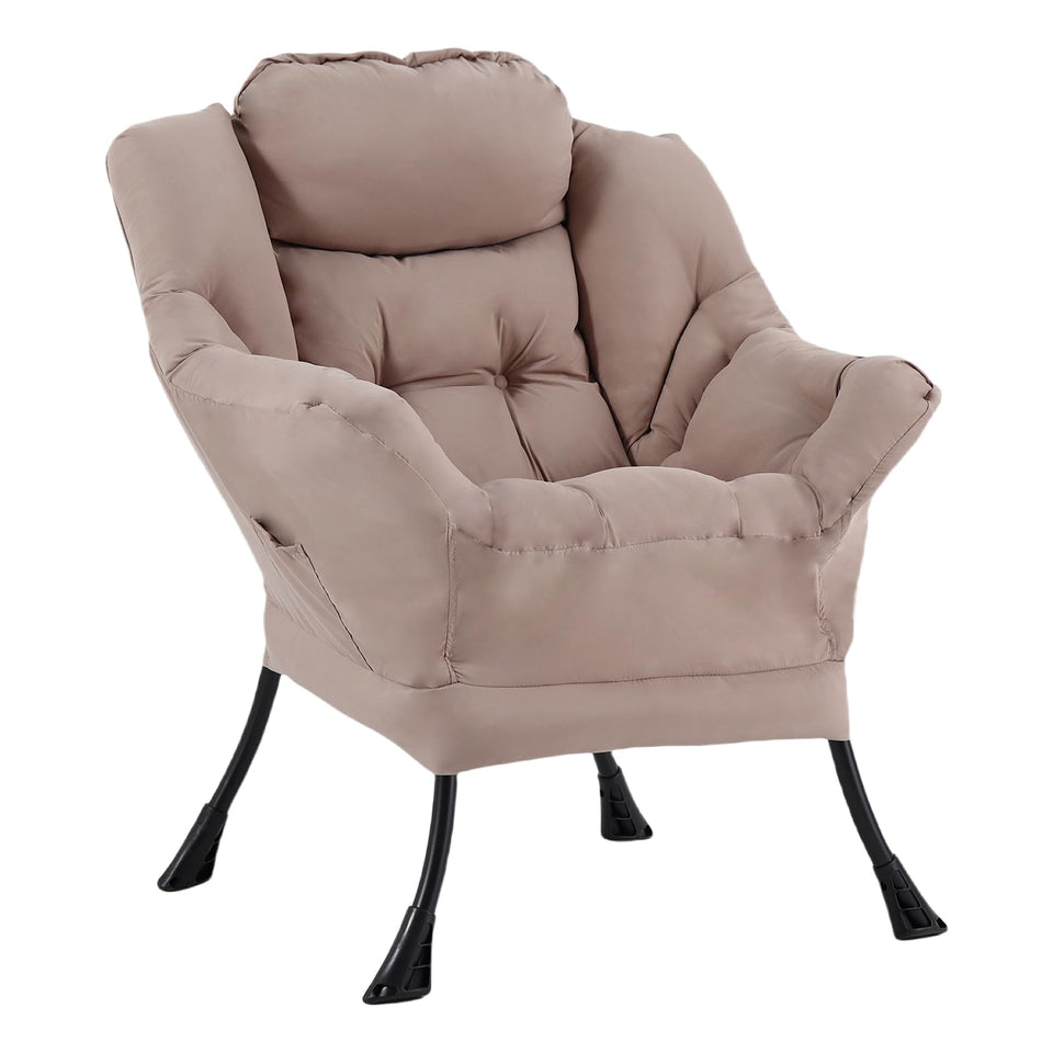 Welnow Lazy Chair with Ottoman, Modern Lounge Accent Chair with Armrests and a Side Pocket, Leisure Sofa Armchair, Reading Armchair with Footrest for Small Space, Dark Grey