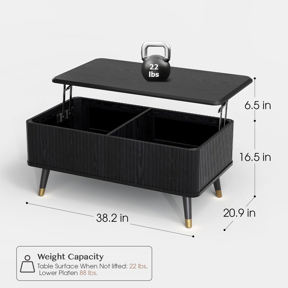 JOINICE, Round Coffee Table with Storage, Mid Century Modern Center Table with Sliding Cabinet Door, Fluted Dining Table for Living Room, Home Small Space, 31.5", Walnut