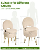 GREENSTELL Small Vanity Stool Chair with Storage and Folding Back, 13" x 13" x 17.7" Faux Fur Soft Ottoman for Teenager, 4 Metal Legs with Anti-Slip Feet, Furry Padded Seat for Makeup, Bedroom, White