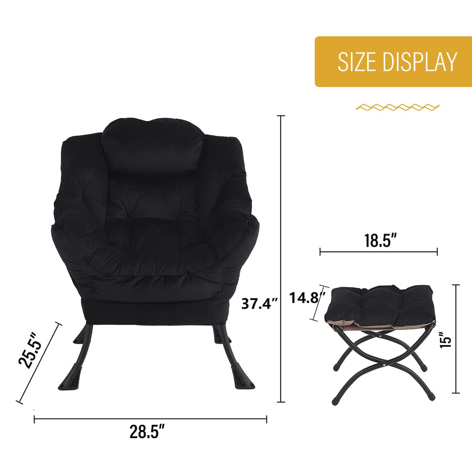 Welnow Lazy Chair with Ottoman, Modern Lounge Accent Chair with Armrests and a Side Pocket, Leisure Sofa Armchair, Reading Armchair with Footrest for Small Space, Dark Grey