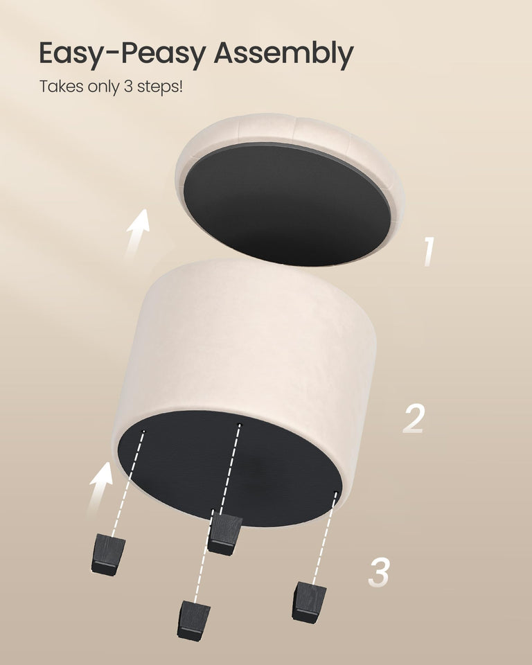 SONGMICS Round Ottoman, Ottoman with Storage, 17.7 Dia. x 17.5 H Inches Foot Rest with Legs, Load up to 330 lb, for Living Room, Bedroom, Dark Gray ULOM011G01