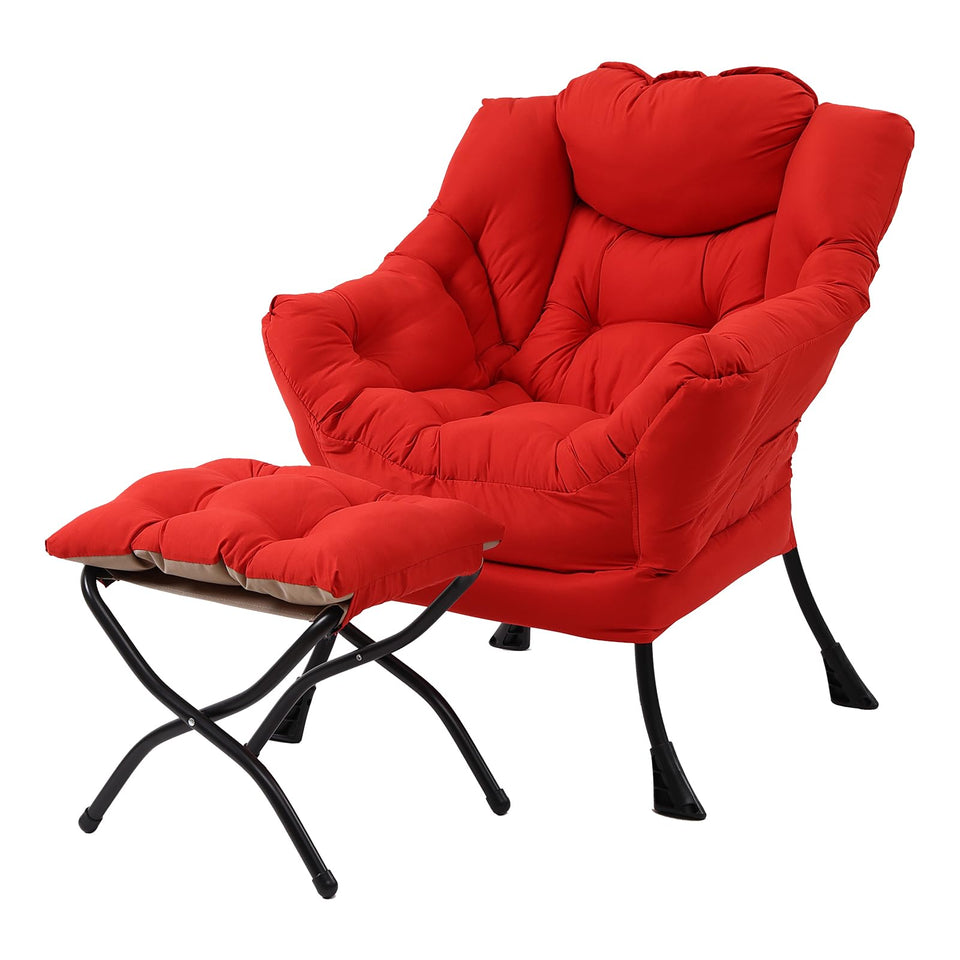 Welnow Lazy Chair with Ottoman, Modern Lounge Accent Chair with Armrests and a Side Pocket, Leisure Sofa Armchair, Reading Armchair with Footrest for Small Space, Dark Grey