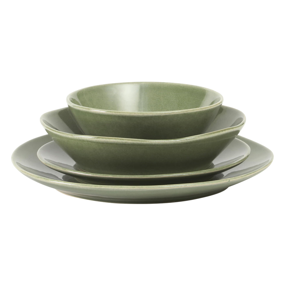 Bloomhouse Santorini Mist Double Bowl Terracotta Reactive Glaze Plates and Bowls Dinnerware Set - Amber, Service for Four (16pcs)