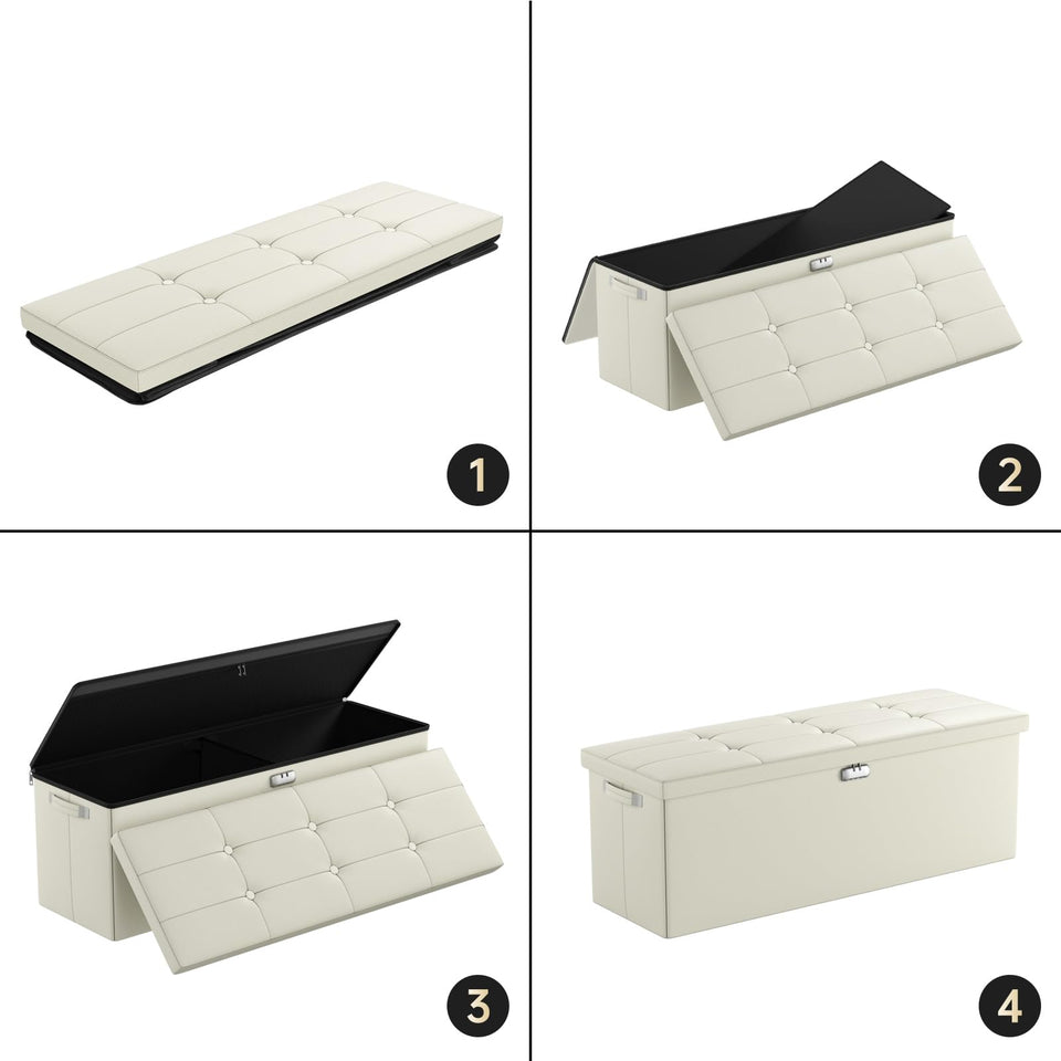 DocSafe Storage Ottoman with Lock,Fireproof Folding Ottoman Foot Rest Stool Storage Chest with Storage Safe for Important Documents,Waterproof 17 Inches Short Ottoman Foot Stool with Handles,Black