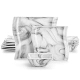 MALACASA Ivory White Dinnerware Sets, 30-Piece Porcelain Plates and Bowls Sets, Modern Dish Set for 6, Square Plates Dinnerware Set Kitchen Dishware Sets, Microwave and Dishwasher Safe, Series Flora