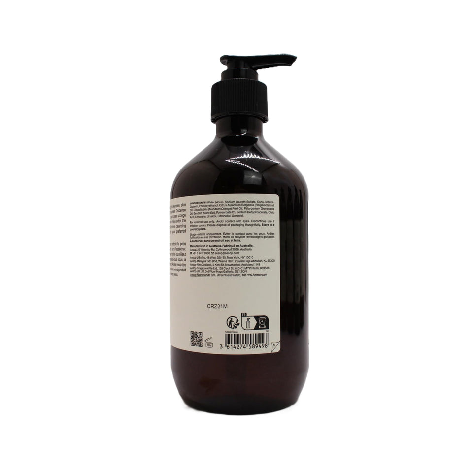 Aesop Geranium Leaf Body Cleanser | For All Skin Types To Cleanse Without Drying Out | Geranium Leaf, Mandarin Rind, Bergamot Rind | 16.9 oz / 500mL