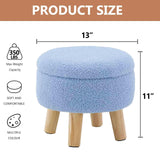 Wimarsbon Storage Ottoman, Modern Round Footrest with Soft Padded Seat, Teddy Velvet Footstool with Wood Legs, Accent Small Table or Plant Stand for Hallway, Living Room (Cream)
