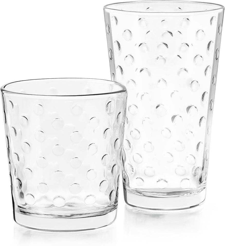 Libbey Ascent Tumbler and Rocks Drinking Glasses Set of 16, Glass Drinking Glasses with Curvature, Versatile Glassware Set for Parties and More