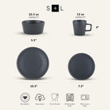 Stone Lain Celina Stoneware 32 Piece Dinnerware Set, Plates and Bowls, Black Matte Dish Collection, Service for 8 – Contemporary Minimalist Style, Microwave & Dishwasher Safe