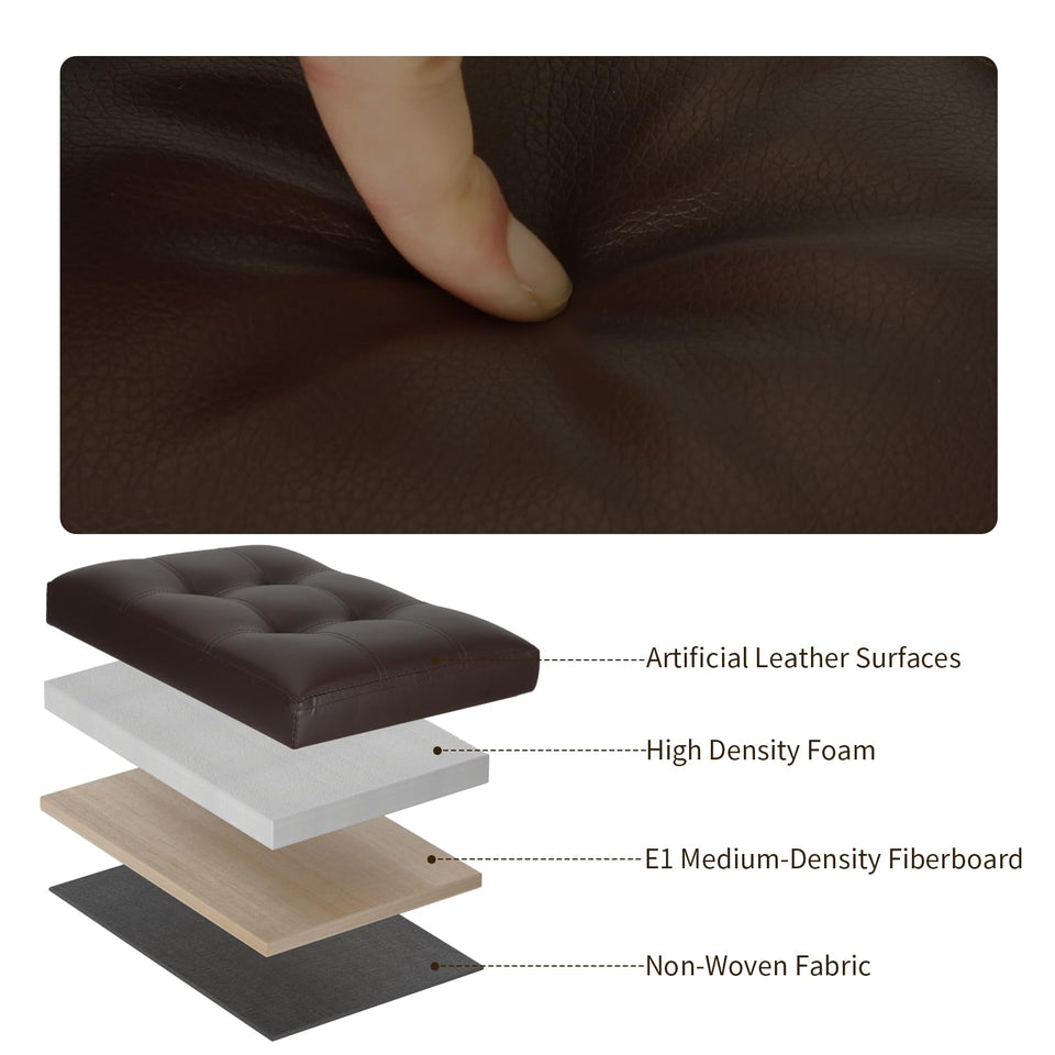 Storage Ottoman Foot Rest Stool, Foldable Leather Footstool Storage Bench with Thicker Foam Padded Seat. Foot Rest Under Desk for Living Room Bedroom 350 lbs, 17x13x13 in, Brown