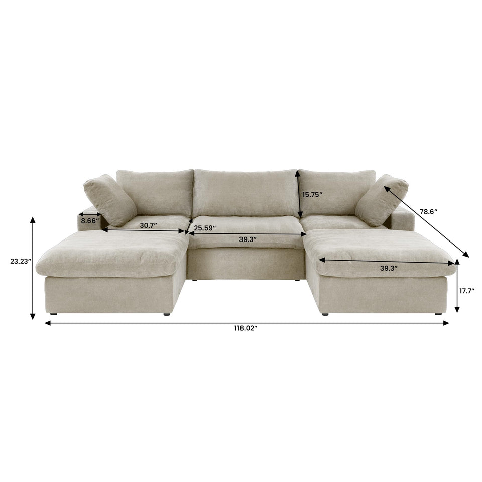 160.6" Cloud Couch Modular Sectional Sofa for Livingroom,Oversized Convertible Sofa with Storage Ottomans,6 Seat Wide Couches,Cushion Covers Removable (Khaki, 6 Seater)